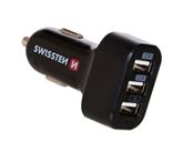 SWISSTEN nabíječka 3xUSB 12V/5,2A ČERNÁ