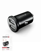 SWISSTEN nabíječka do auta 2xUSB 12V/4,8A METAL ČERNÁ