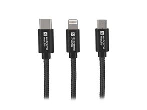 Vícekonektorový kabel 3v1 USB Micro + Lightning (iPhone)  + USB-C, textilní opletení, 1m, Natec 