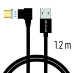 SWISSTEN nabíjecí kabel USB microUSB, magnetický textilní úhlový 1,2m,  3A , černá